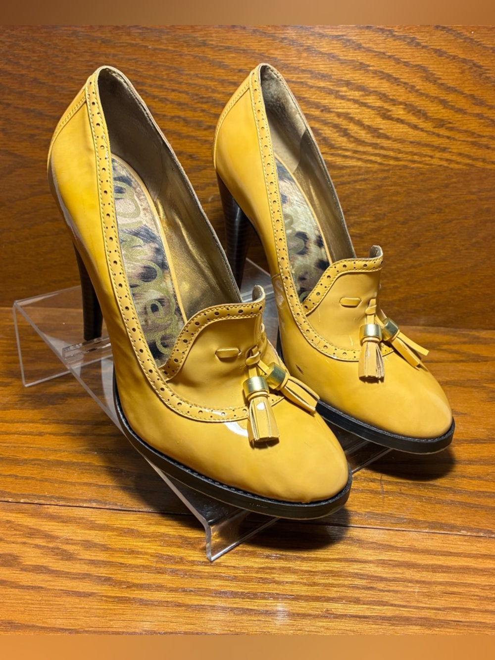Sam Edelman Platform Stiletto Heel Loafers Tan Patent Leather Size 9